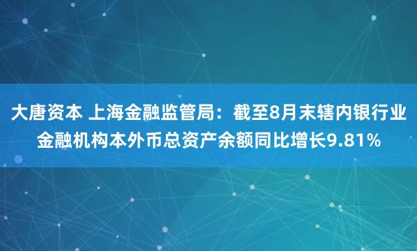 大唐资本 上海金融监管局：截至8月末辖内银行业金融机构本外币总资产余额同比增长9.81%